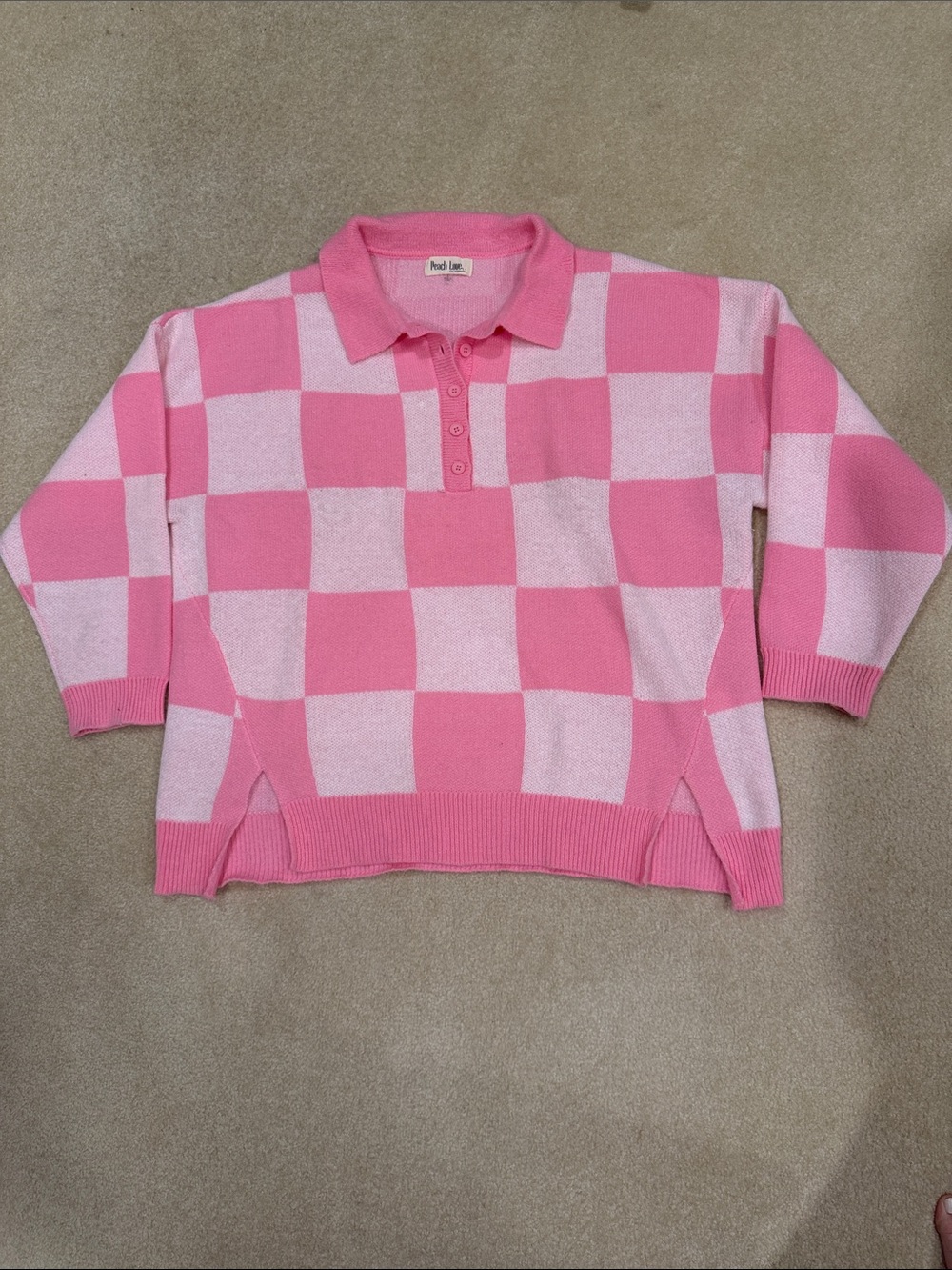 Peach Love California Pink Checkerboard Polo
